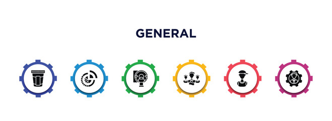 general filled icons with infographic template. glyph icons such as urine test, market share, mri scanner, team leader, teenager, on coaching vector.