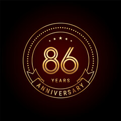 Fototapeta na wymiar 86th year anniversary celebration. Anniversary logo design with golden number and text. Logo Vector Template