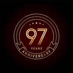 Fototapeta na wymiar 97th year anniversary celebration. Anniversary logo design with golden number and text. Logo Vector Template