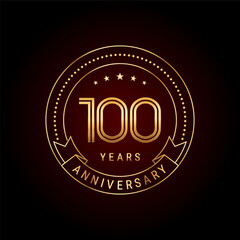 Fototapeta premium 100th year anniversary celebration. Anniversary logo design with golden number and text. Logo Vector Template