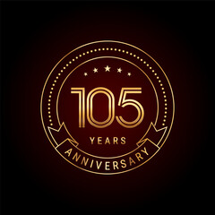 Fototapeta na wymiar 105th year anniversary celebration. Anniversary logo design with golden number and text. Logo Vector Template