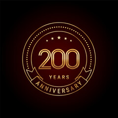 Fototapeta na wymiar 200th year anniversary celebration. Anniversary logo design with golden number and text. Logo Vector Template