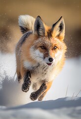 Obraz premium Fuchs rennt durch tiefen Schnee, generative AI