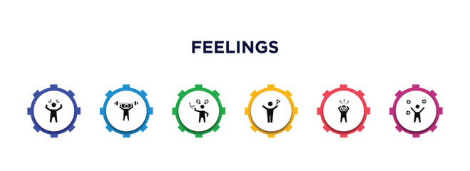 feelings filled icons with infographic template. glyph icons such as aggravated human, pumped human, annoyed human, accomplished shocked positive vector.