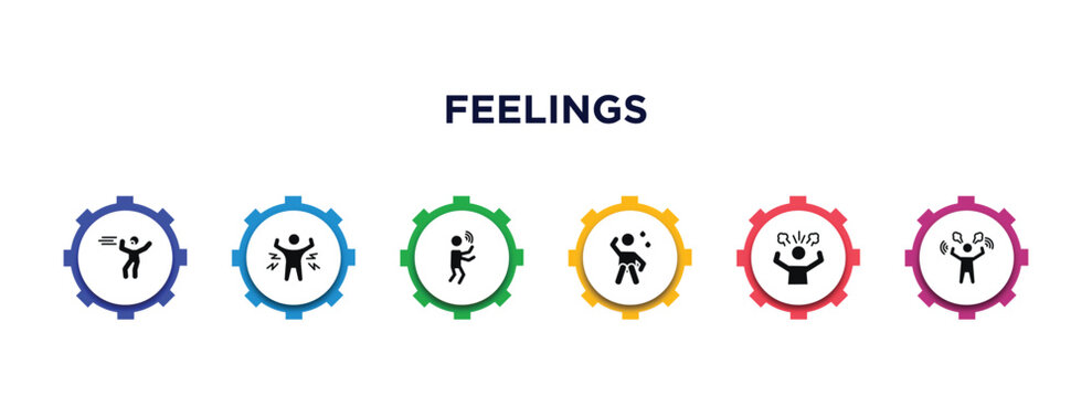 feelings filled icons with infographic template. glyph icons such as bored human, ecstatic human, blah human, anxious frustrated angry vector.