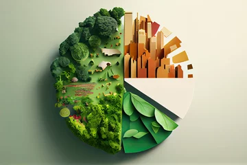 Foto op Canvas Pie chart with city and lush greenery environmental sustainability climate change © surassawadee