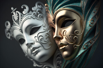 Venetian masks art closeup 3d illustration made with Generative AI
