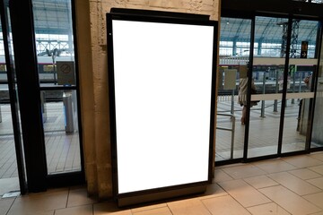 public space mockup advertisement board as empty blank white signboard in public area advertising