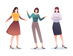 Fototapeta premium set of character woman in casual wear standing vector illustration 