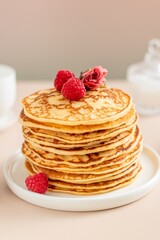 Food photography Stack of Pancakes with berries closeup.