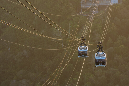 Overhead cable cars at Sugarloaf Mountain, Rio de Janeiro, Brazil