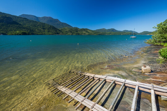 Coastline and sea, Saco do Mamangua, Paraty, Costa Verde, Brazil