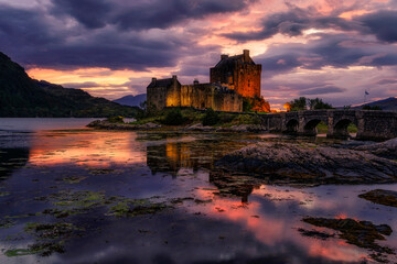 Fototapeta na wymiar Sunset at Eilean Donan Castle, Highlands, Scotland.