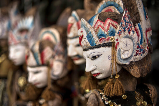 Traditional wooden puppets (wayang golek) from Java, Indonesia.