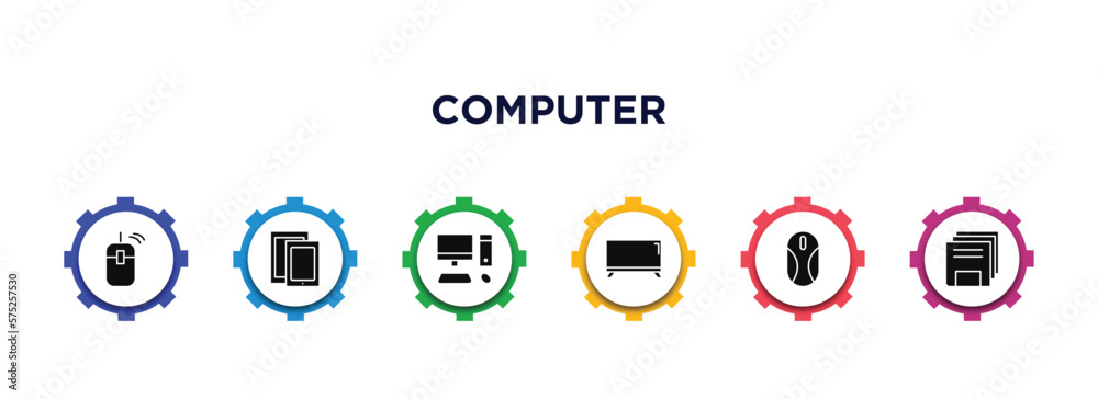 Poster computer filled icons with infographic template. glyph icons such as computer mouse device, responsi