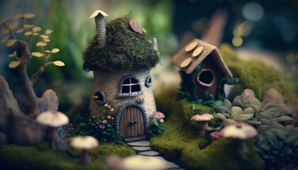 Generative AI of Miniature House in Garden