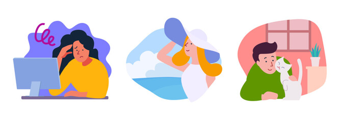 Fototapeta premium 休めない人、休み方のイラストセット