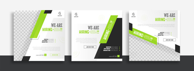 We are hiring job vacancy social media post banner design template with orange and white color. We are hiring job vacancy square web banner design.