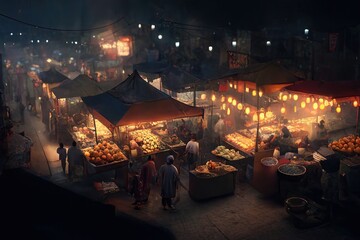 Obraz na płótnie Canvas Night Market During Ramadan Made With Generative AI