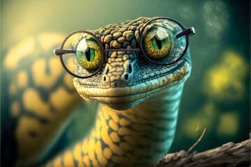 A funny snake with glasses. Brillenschlange. Generative AI