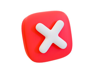 3d minimal Red wrong mark. cancel icon. rejected, disapproved, no, False, not Ok, wrong Choices. Cross mark icon. 3d illustration.