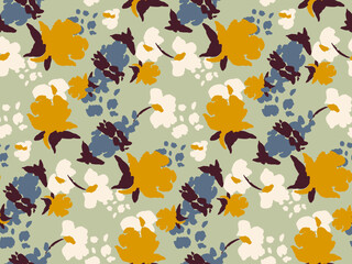 bright contrast multicolored floral pattern with brush strokes of paint