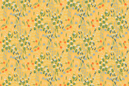 Beautiful floral motif. flowers intertwined in a seamless pattern on a gentle background