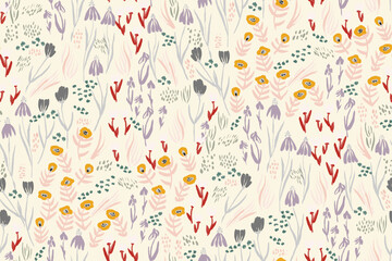 Beautiful floral motif. flowers intertwined in a seamless pattern on a gentle background