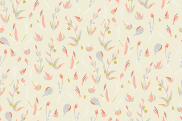 Beautiful floral motif. flowers intertwined in a seamless pattern on a gentle background