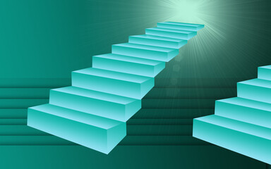 abstract green gradient background stairs corridor to exit with sunlight for presentation and design of publications