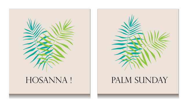 Green Palm leafs vector icon. Set Vector illustration for the Christian holiday Palm Sunday