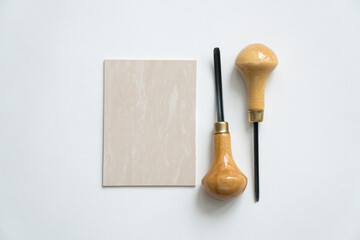Llinocut craft tools and materials tools. Chisels and linocut