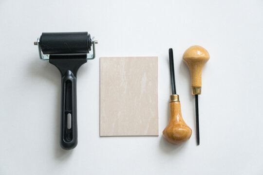 Llinocut craft tools and materials tools. Chisels and linocut