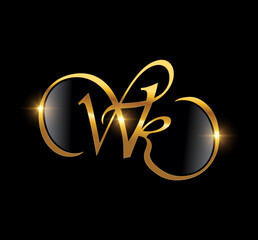 Golden Monogram Logo Initial Letters WK