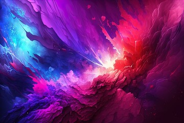Abstract epic universe background with space clouds with shine in purple red blue colors.