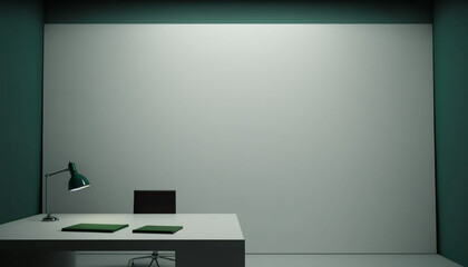 contemporary interior office space with empty desk