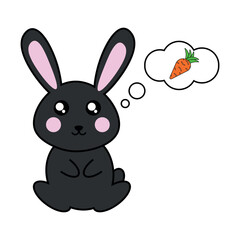 Black rabbit thinking about carrots