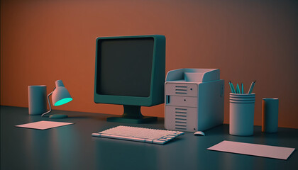 Naklejka premium modern office desk with computer and empty chdigitalr