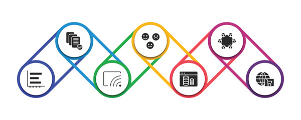 user interface filled icons with infographic template. glyph icons such as white paper, emot, data interconnected, dual bars interface, stream, data windows, cart interface vector. © IconArt