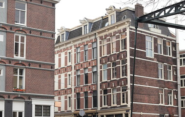 Amsterdam Peperstraat Street View with Brick House Facades, Netherlands