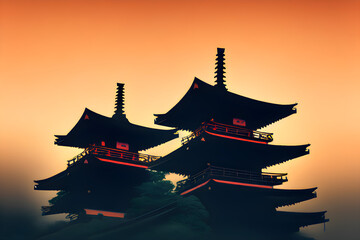 Pagoda in the evening. Generative AI