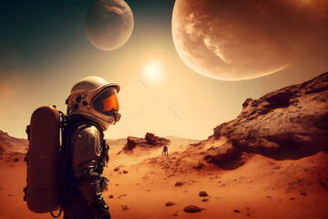 Mars collage with explorer discovering the planet made with Generative AI