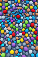 Round pebbles pattern background, 3d multicolored rounded small stones pattern abstract wallpaper illustration, Generative AI.
