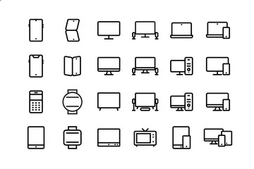 Devices icon set with adjustable line weight