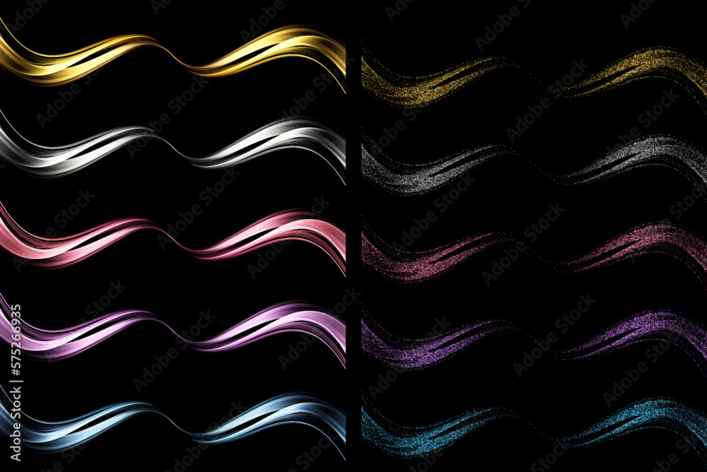 Fototapete abstract gold light waves. shiny golden moving lines design element with glitter effect on dark back