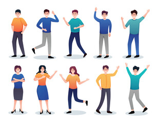 Fototapeta premium set of character people various movements vector illustration