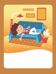 Vector illustration of a boy on the sofa. It can be used as a playing card, for children's development and learning.