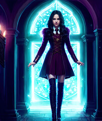 Stylish and beautiful girl wearing academy uniform. Great for urban fantasy, goth, vampire and romance. 