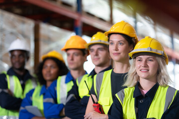 Portrait of worker in an auto parts warehouse, Relax after examine auto parts that are ready to be shipped to the automobile assembly factory.