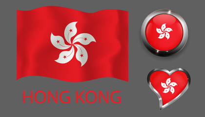  set nation Hong Kong  flag glossy button heart